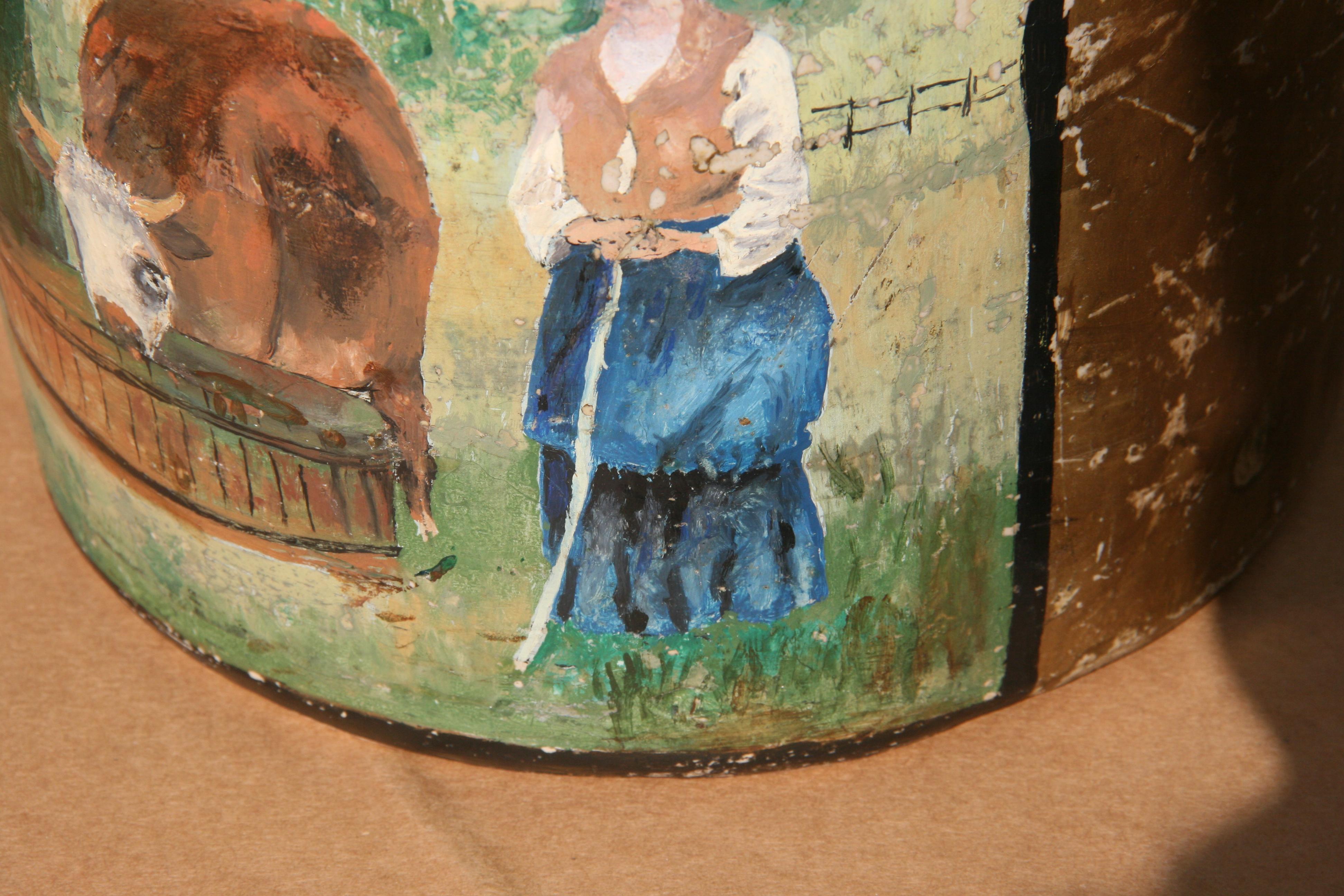 Pot de rocher antique peint à la main avec une scène bucolique de vaches en vente 4