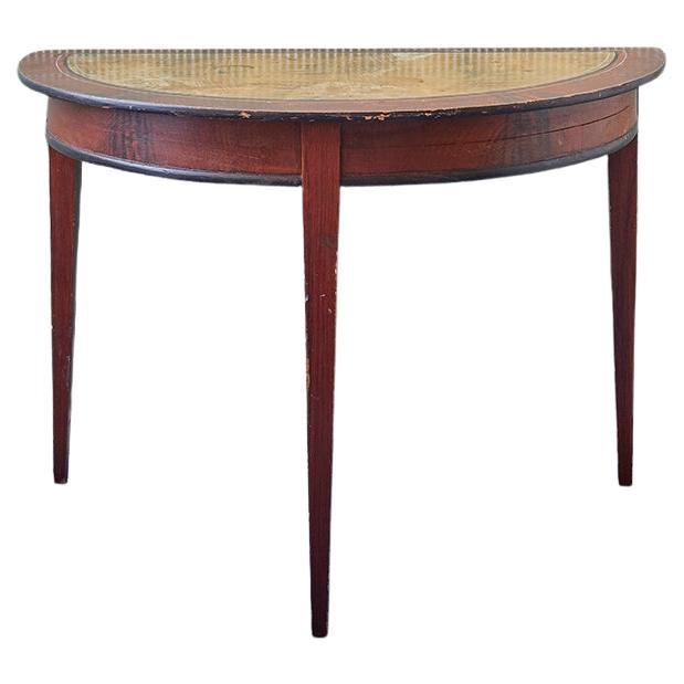 Antique Folk Art Demi Lune Table in Painted Wood, Sweden, Mid-19th Century For Sale