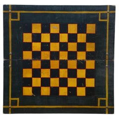 Antique Folk Art Double Sided Folding Parcheesi Chess Checkers Game Board 18"