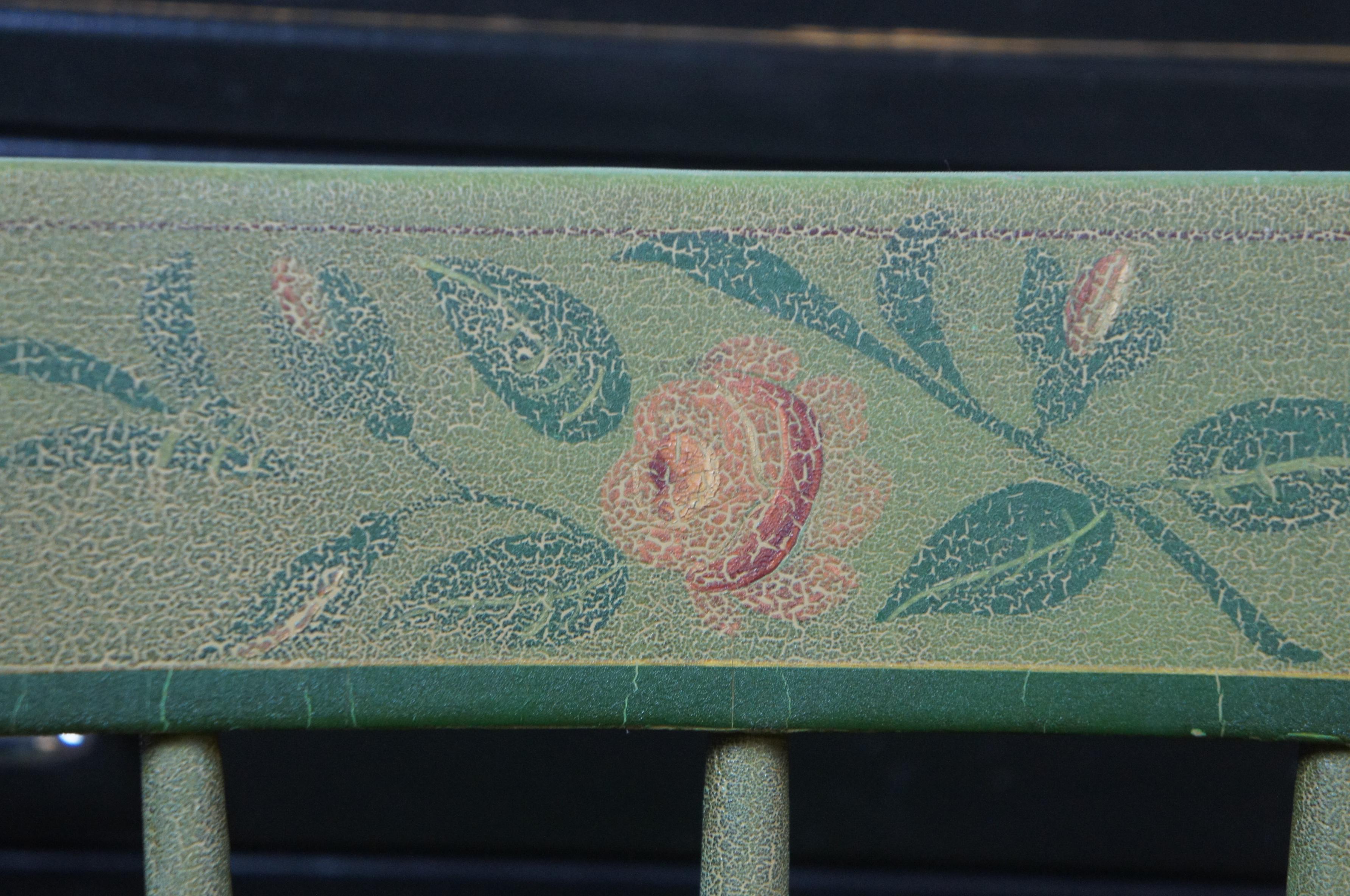 Antique Folk Art Green Painted Windsor Spindle Back Side Desk Chair Farmhouse 3