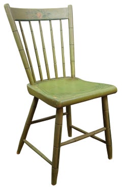 Antique Folk Art Green Painted Windsor Spindle Back Side Desk Chair Farmhouse