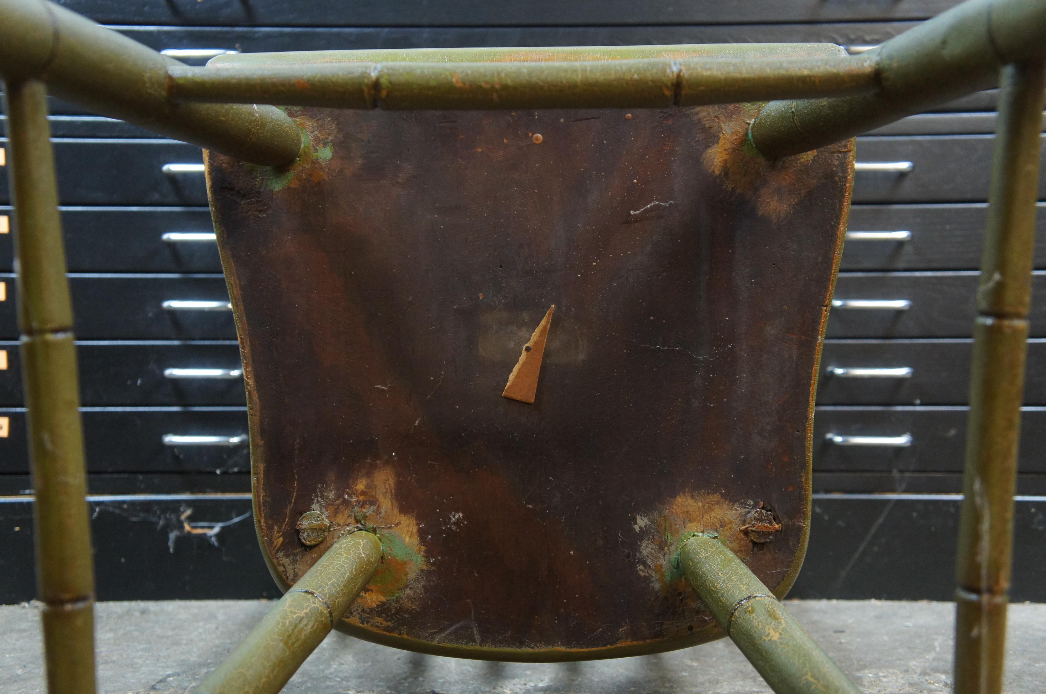 Antique Folk Art Green Painted Windsor Spindle Back Side Desk Chair Farmhouse 1