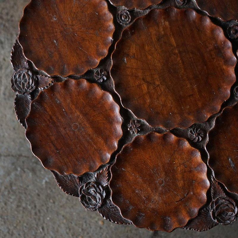 Hand-Carved Antique Folk Art Hand Carved Dish Top Occasional Table, Early 20th Century
