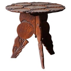 Antique Folk Art Hand Carved Dish Top Occasional Table, Early 20th Century