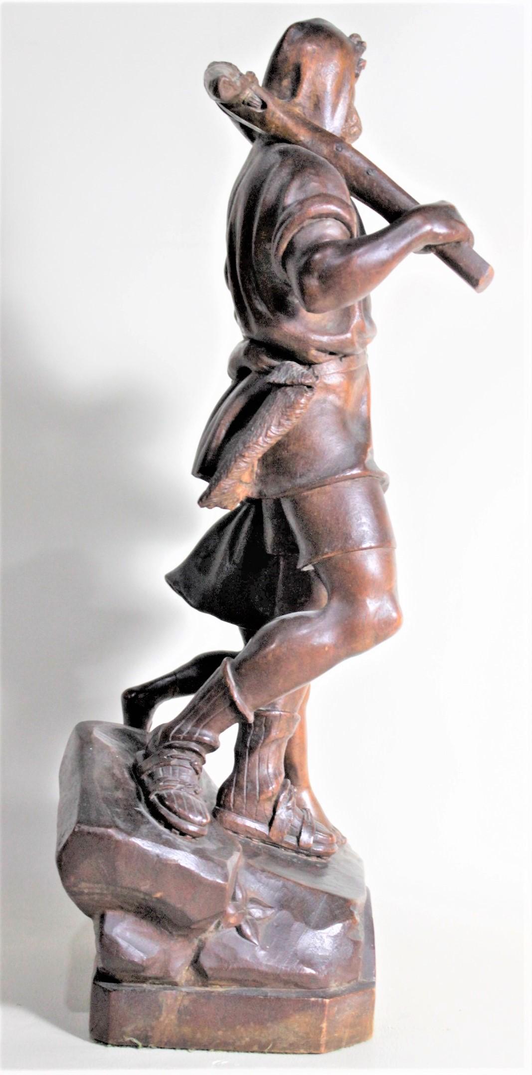 Hand-Carved Antique Folk Art Hand Carved 'William Tell' & Boy Wooden Figurative Sculpture