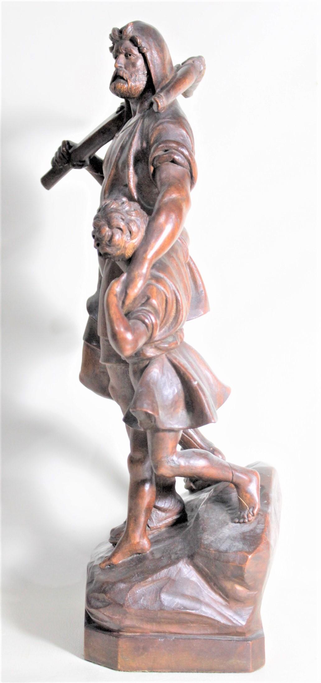 Antique Folk Art Hand Carved 'William Tell' & Boy Wooden Figurative Sculpture In Good Condition In Hamilton, Ontario