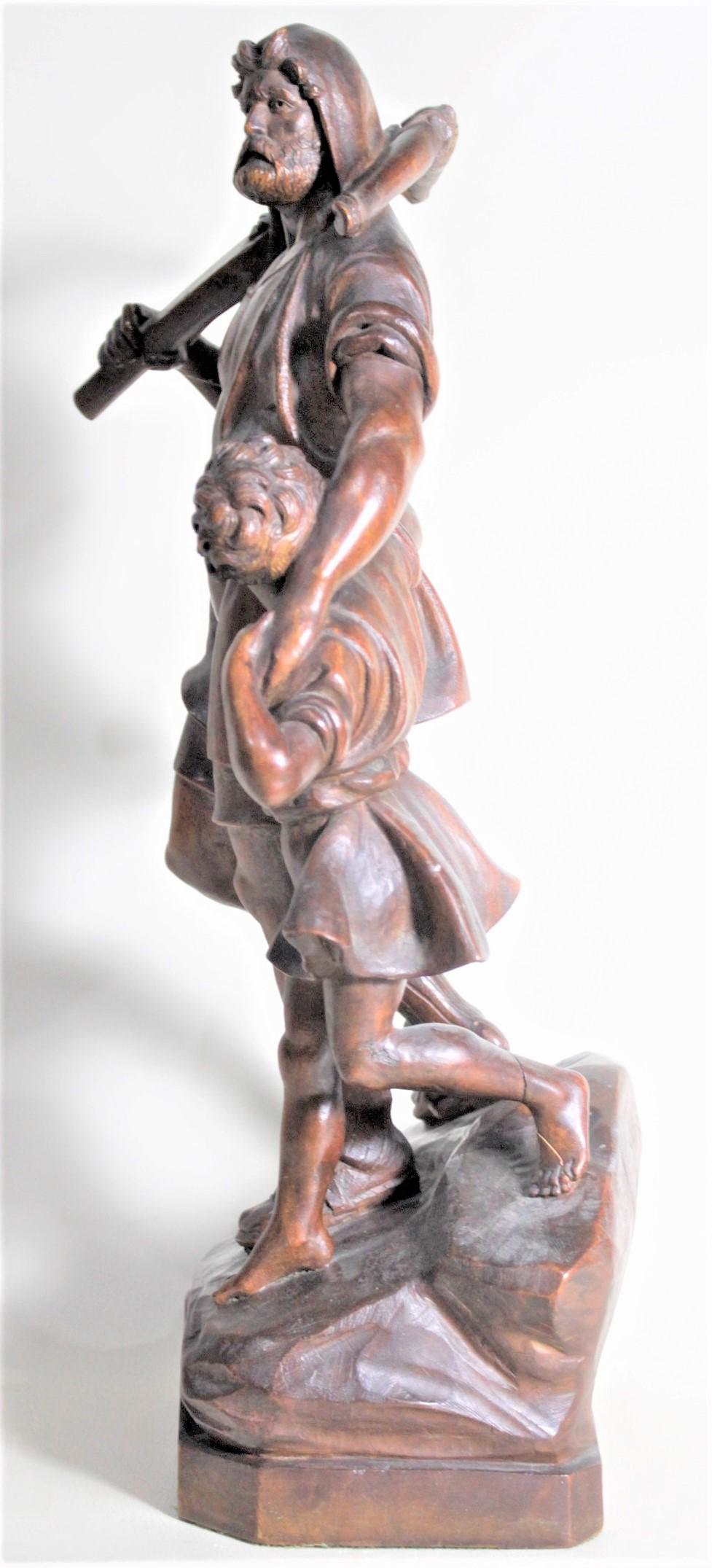 Antique Folk Art Hand Carved 'William Tell' & Boy Wooden Figurative Sculpture 2