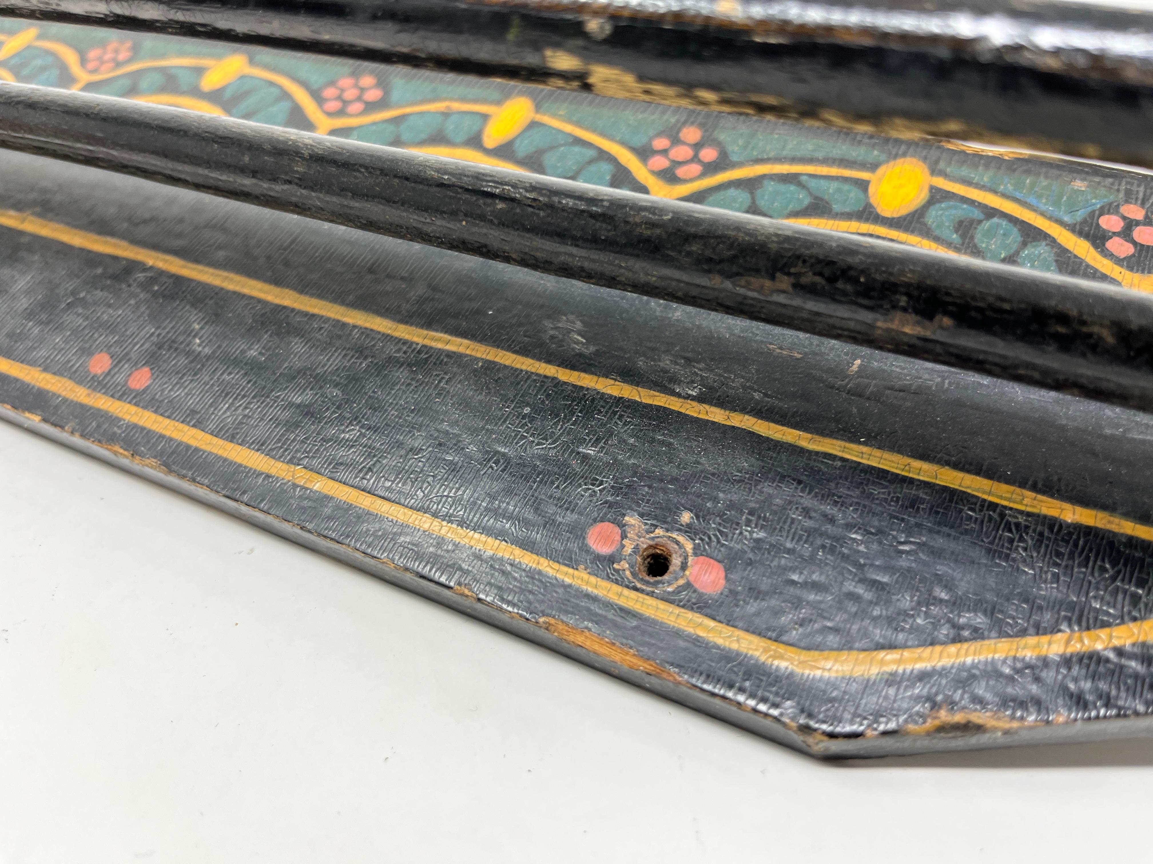 Antique Folk Art Hand-Painted Black Towel Hanger Holder Bar Rack, Wall Mount For Sale 5