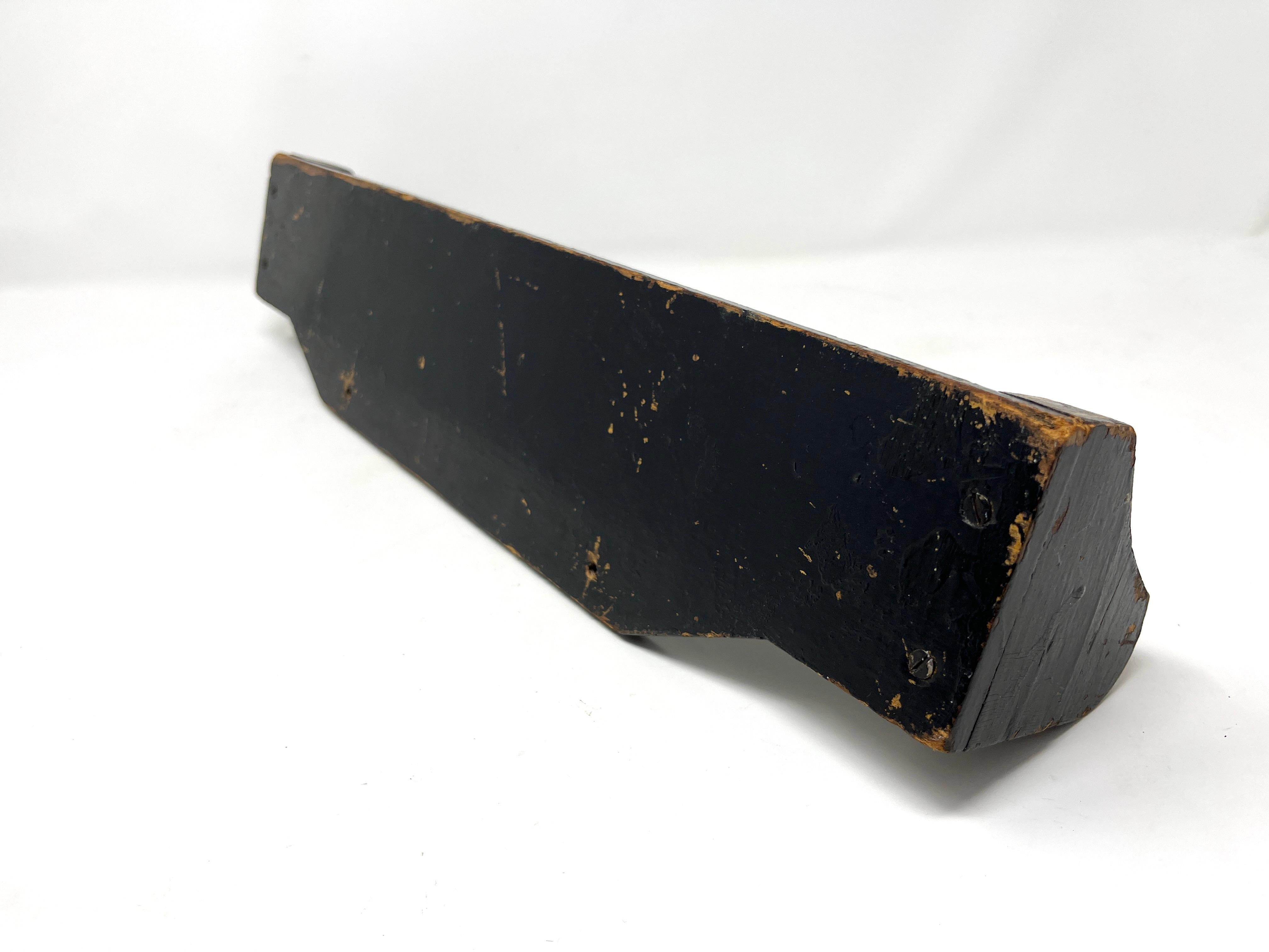 Antique Folk Art Hand-Painted Black Towel Hanger Holder Bar Rack, Wall Mount For Sale 2
