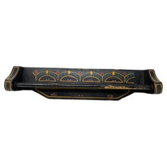 Antique Folk Art Hand-Painted Black Towel Hanger Holder Bar Rack, Wall Mount