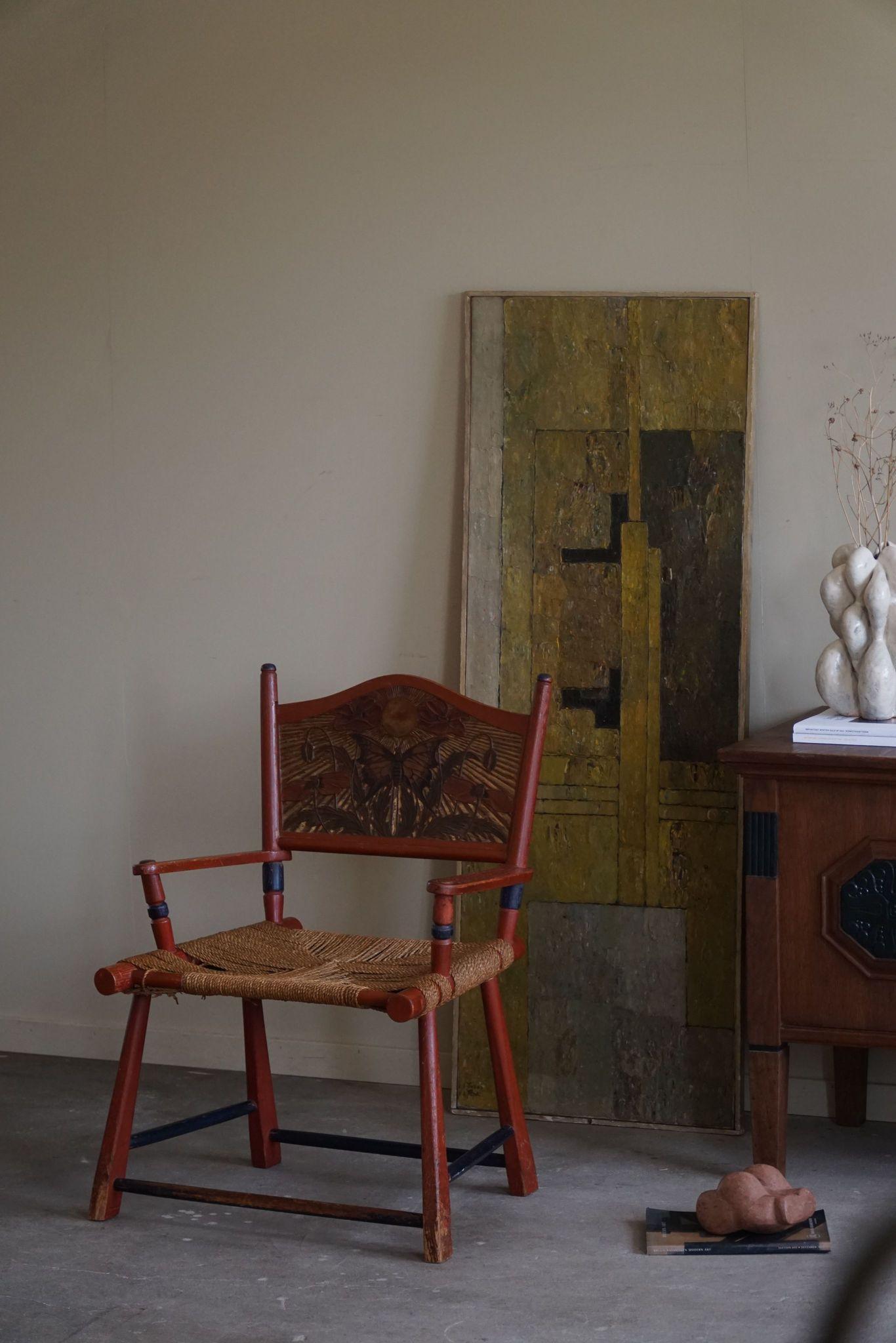 Antica poltrona svedese artigianale di arte popolare, Wabi Sabi, inizio XX secolo in vendita 8