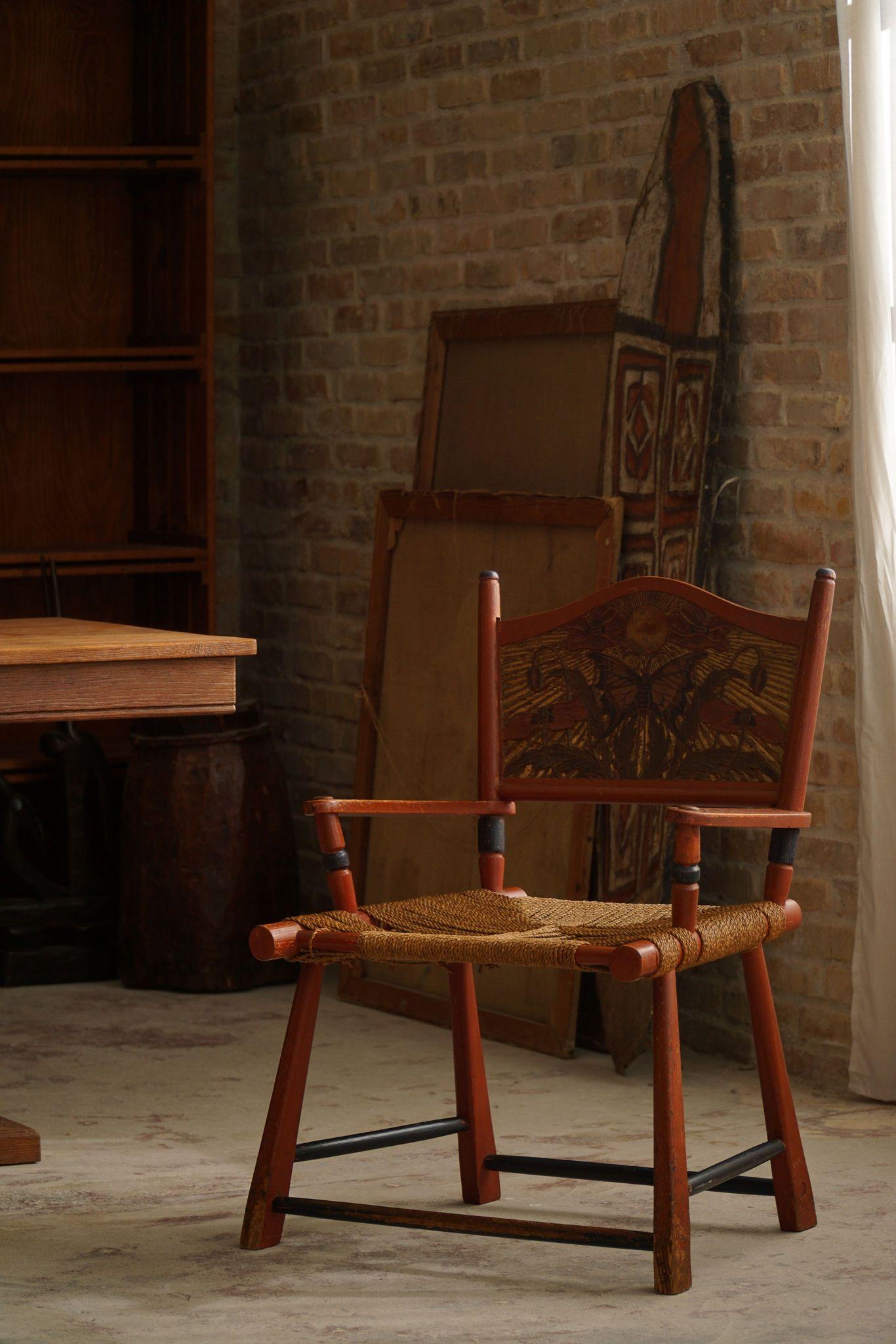 Antica poltrona svedese artigianale di arte popolare, Wabi Sabi, inizio XX secolo in vendita 9