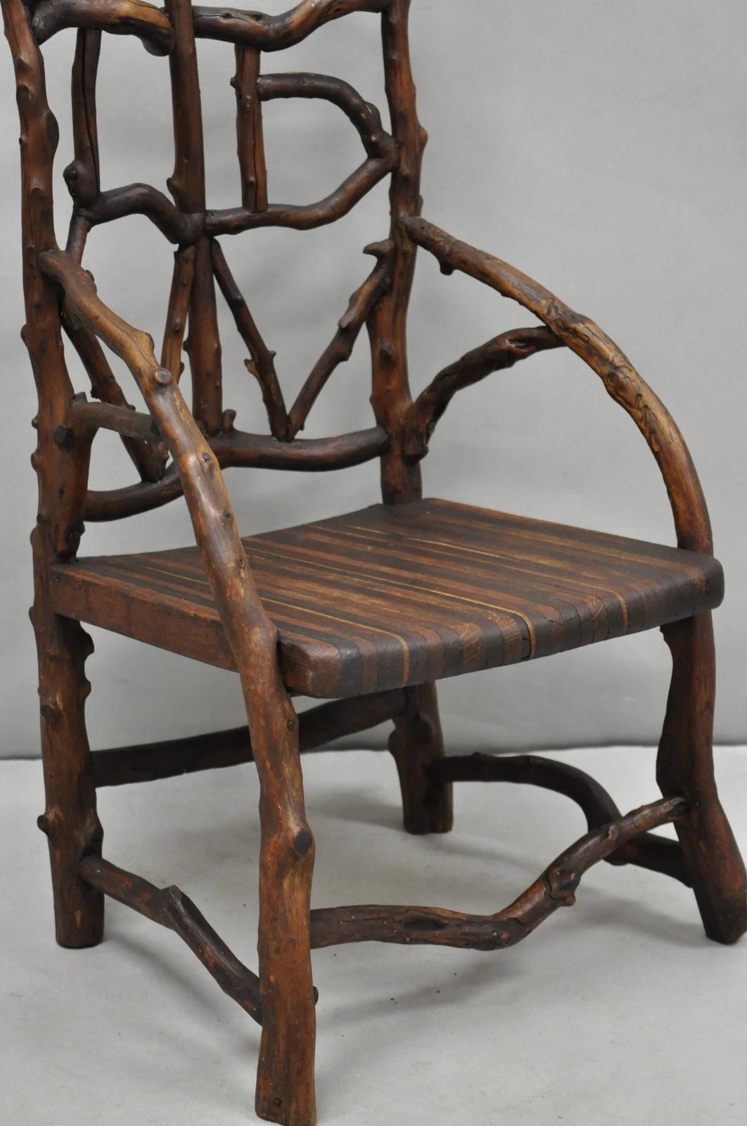 Antique Folk Art Handmade Wooden Twig Branch Adirondack Small Childs Chair im Angebot 5