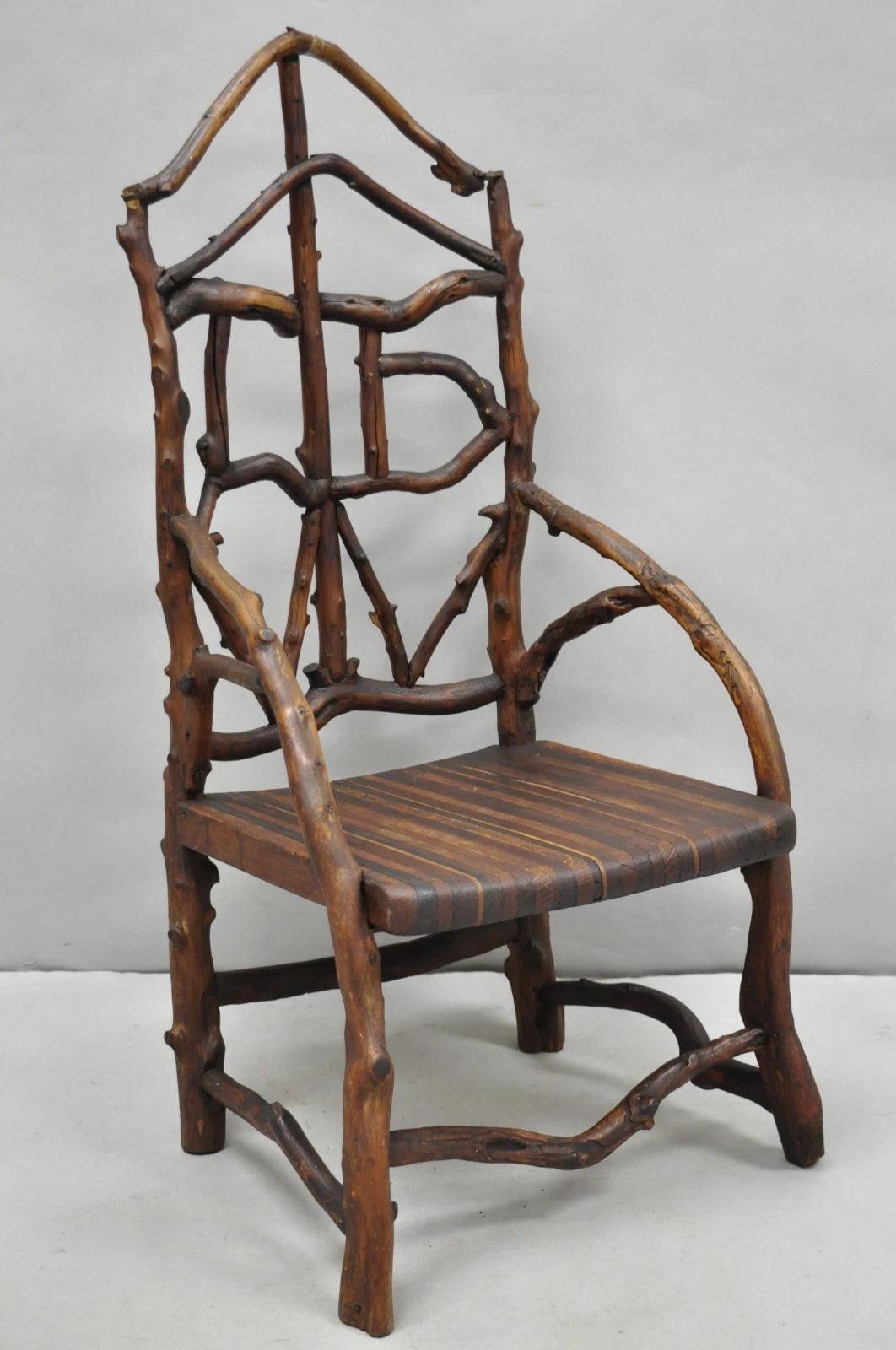 Antique Folk Art Handmade Wooden Twig Branch Adirondack Small Childs Chair im Angebot 7