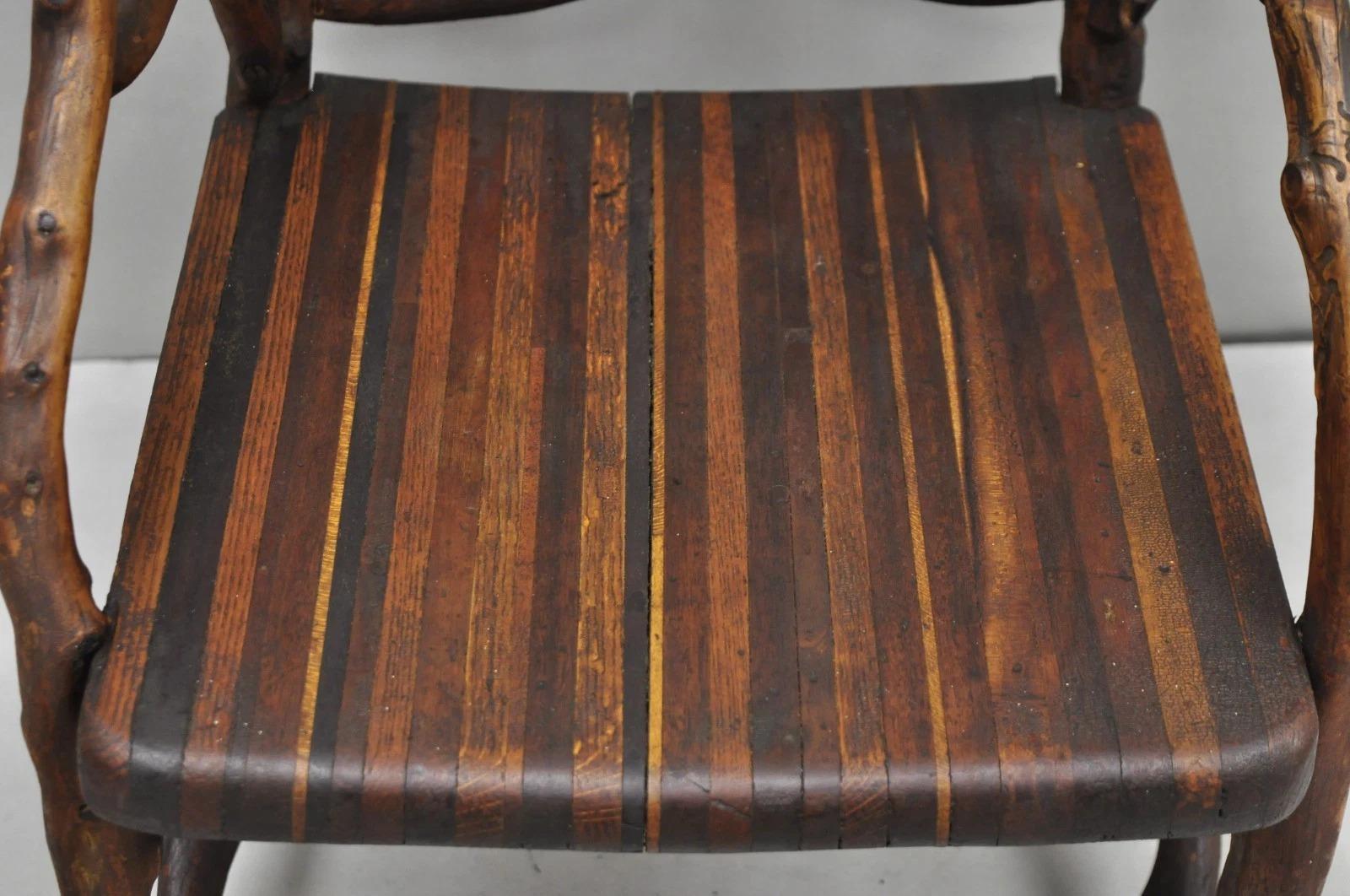 Antique Folk Art Handmade Wooden Twig Branch Adirondack Small Childs Chair (19. Jahrhundert) im Angebot