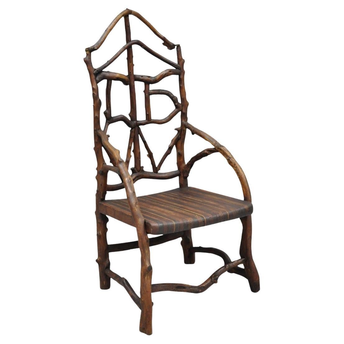 Antique Folk Art Handmade Wooden Twig Branch Adirondack Small Childs Chair