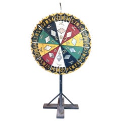 Antique Folk Art Roue de jeu de pari de course de chevaux