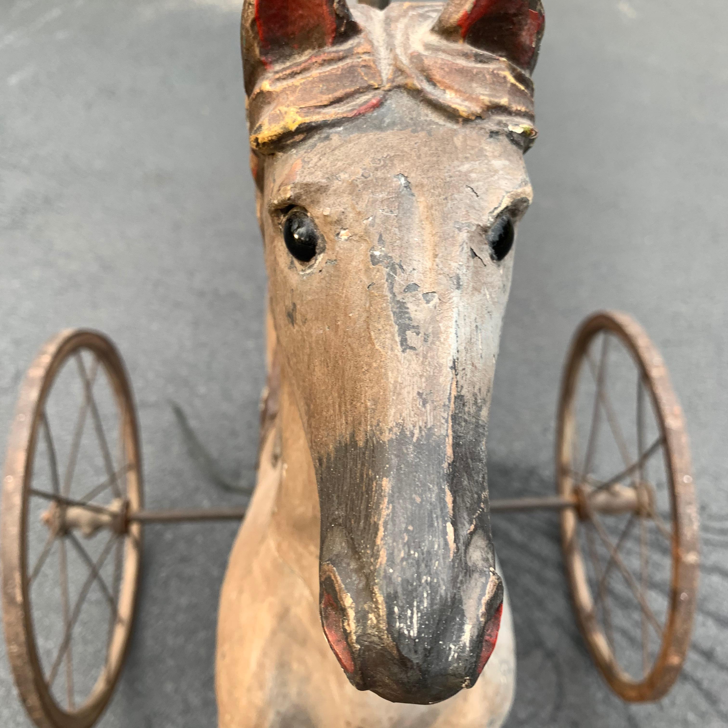 Wood Antique Folk Art Horse Tricycle