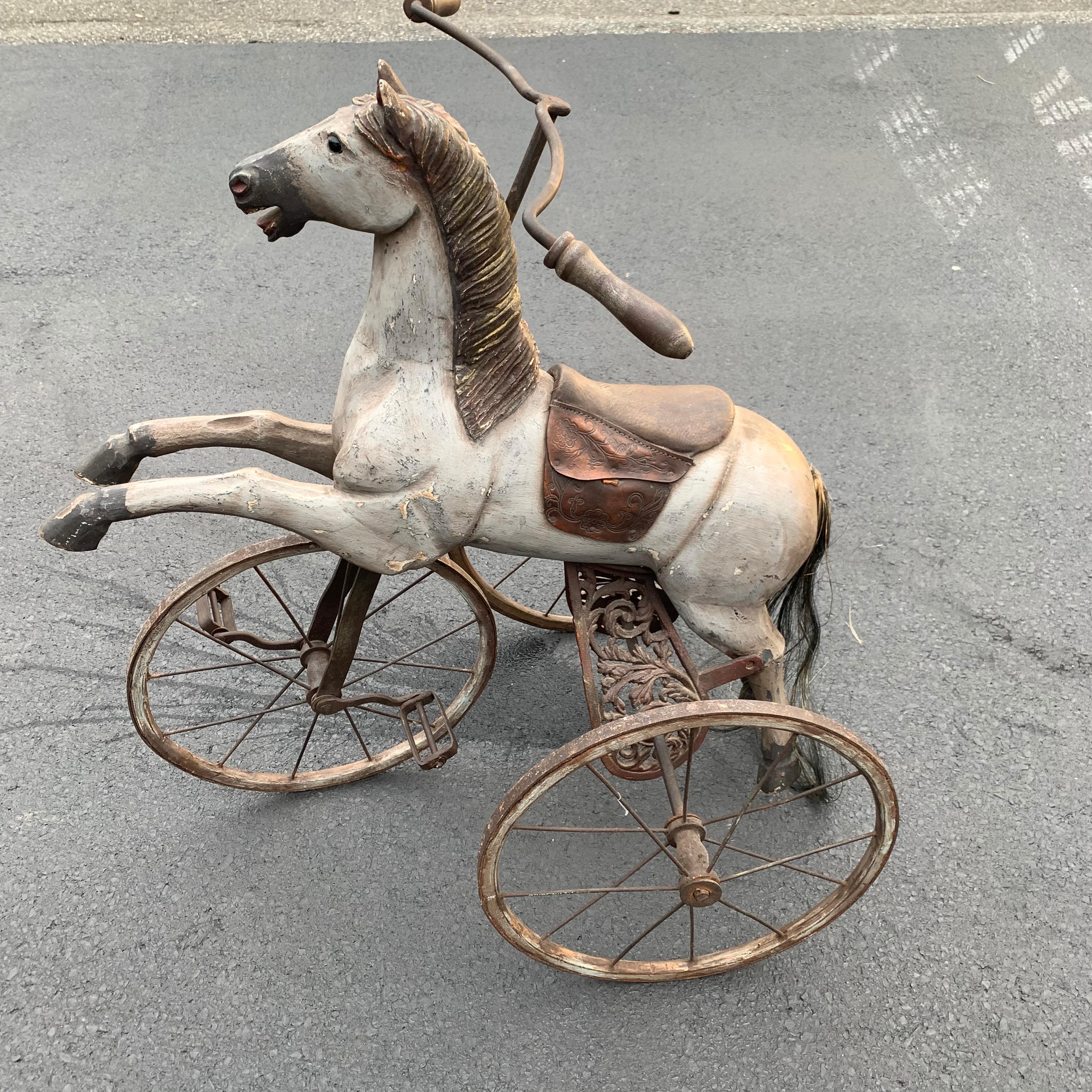 French Antique Folk Art Horse Tricycle