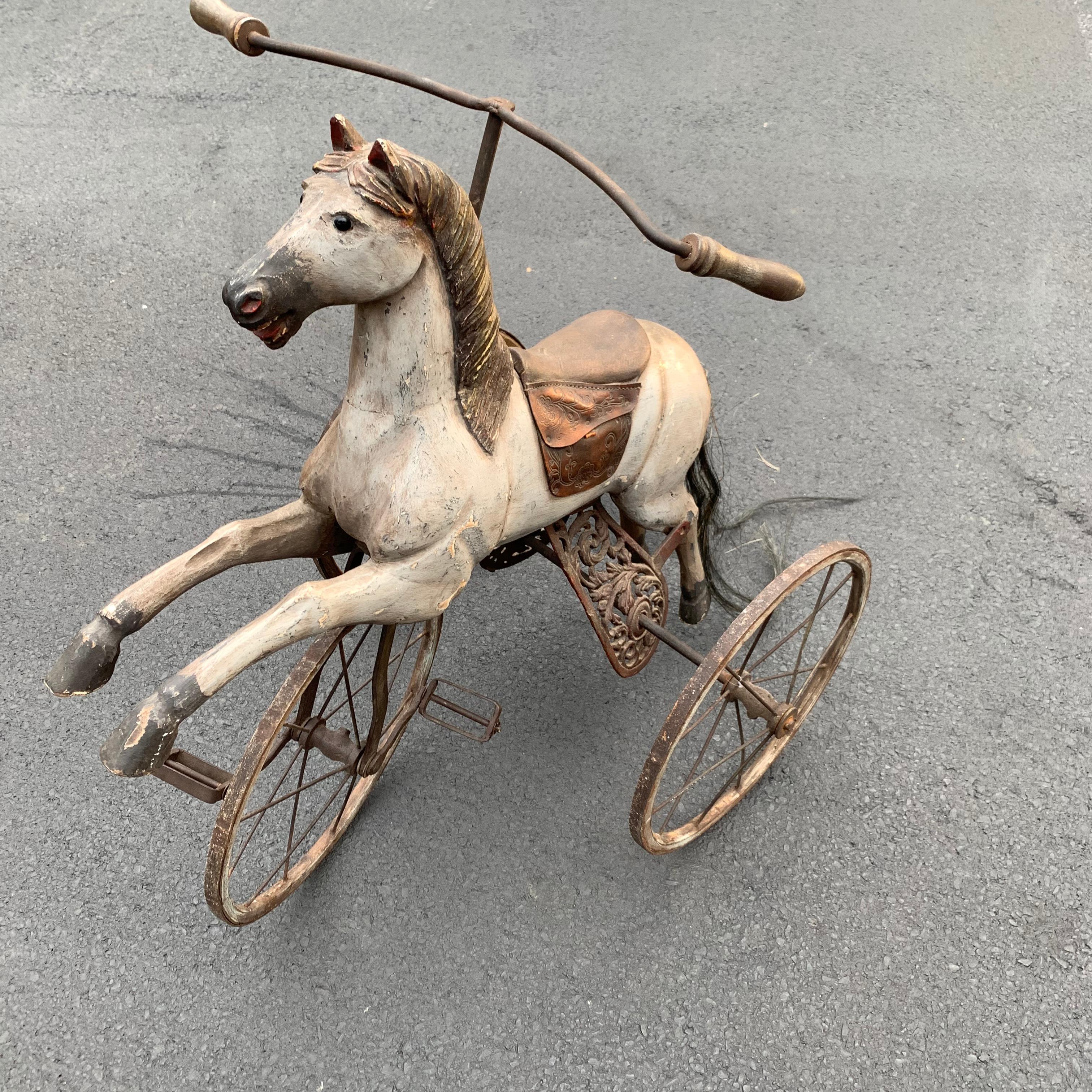 Hand-Painted Antique Folk Art Horse Tricycle