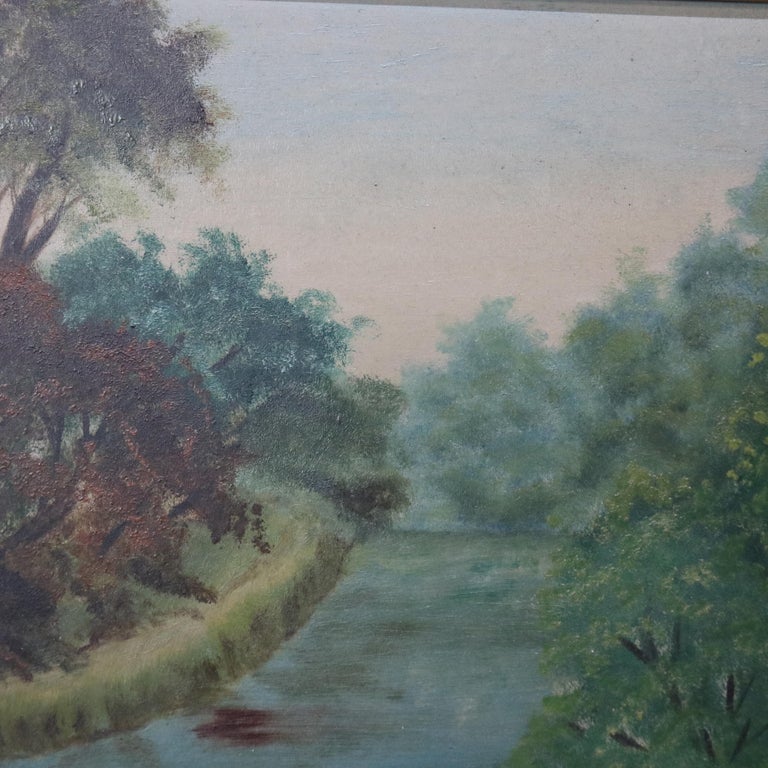 Antique Folk Art Landscape Oil Painting on Board with Sheep, Circa 1890 ...