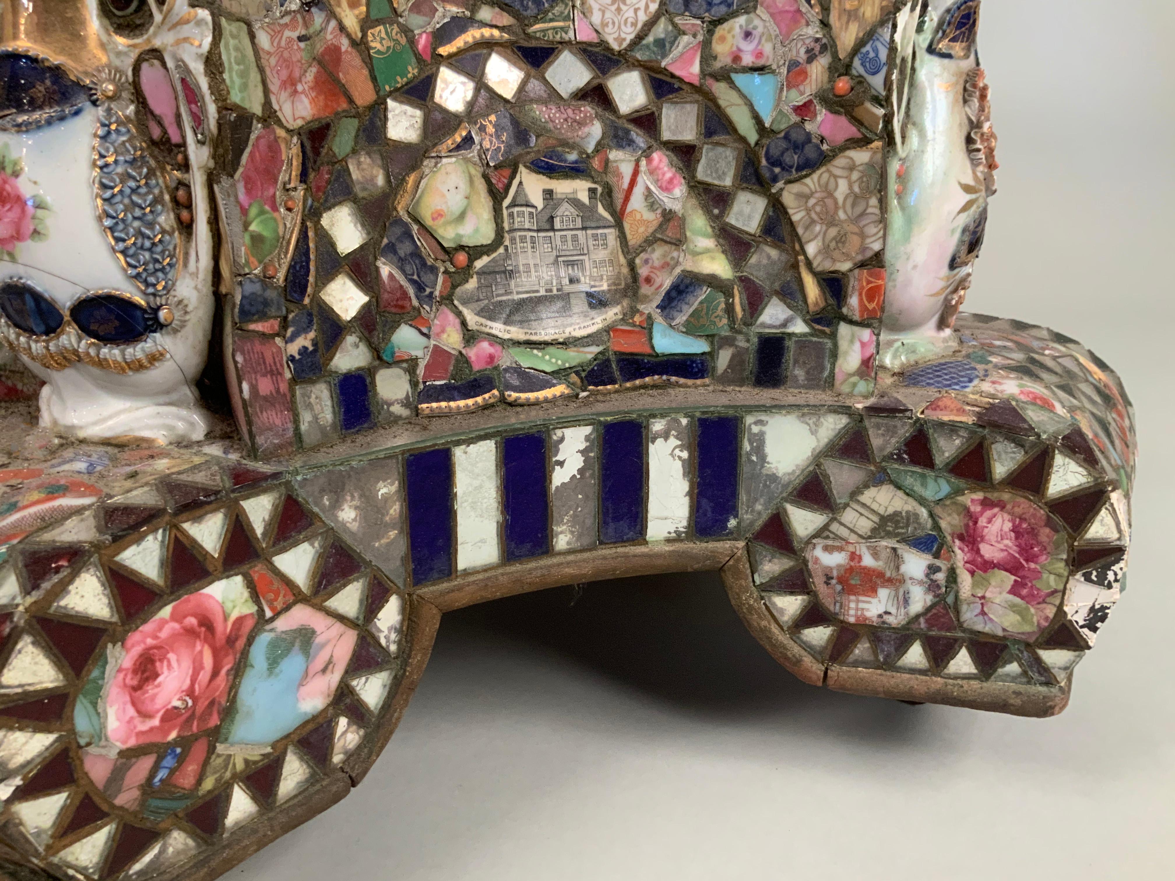 Antique Folk Art Memory Mosaic Plant Stand 4
