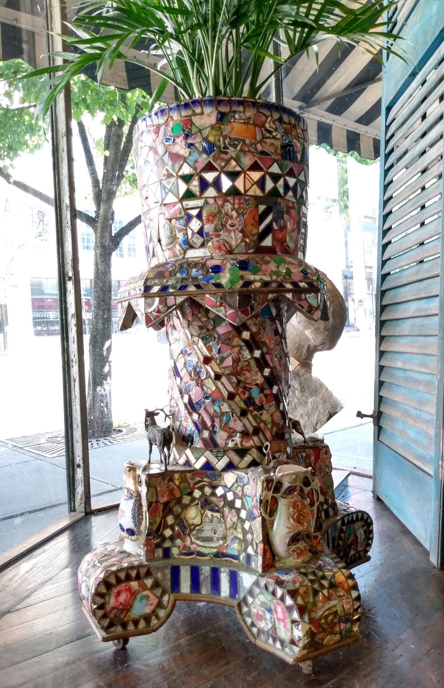 Antique Folk Art Memory Mosaic Plant Stand 6