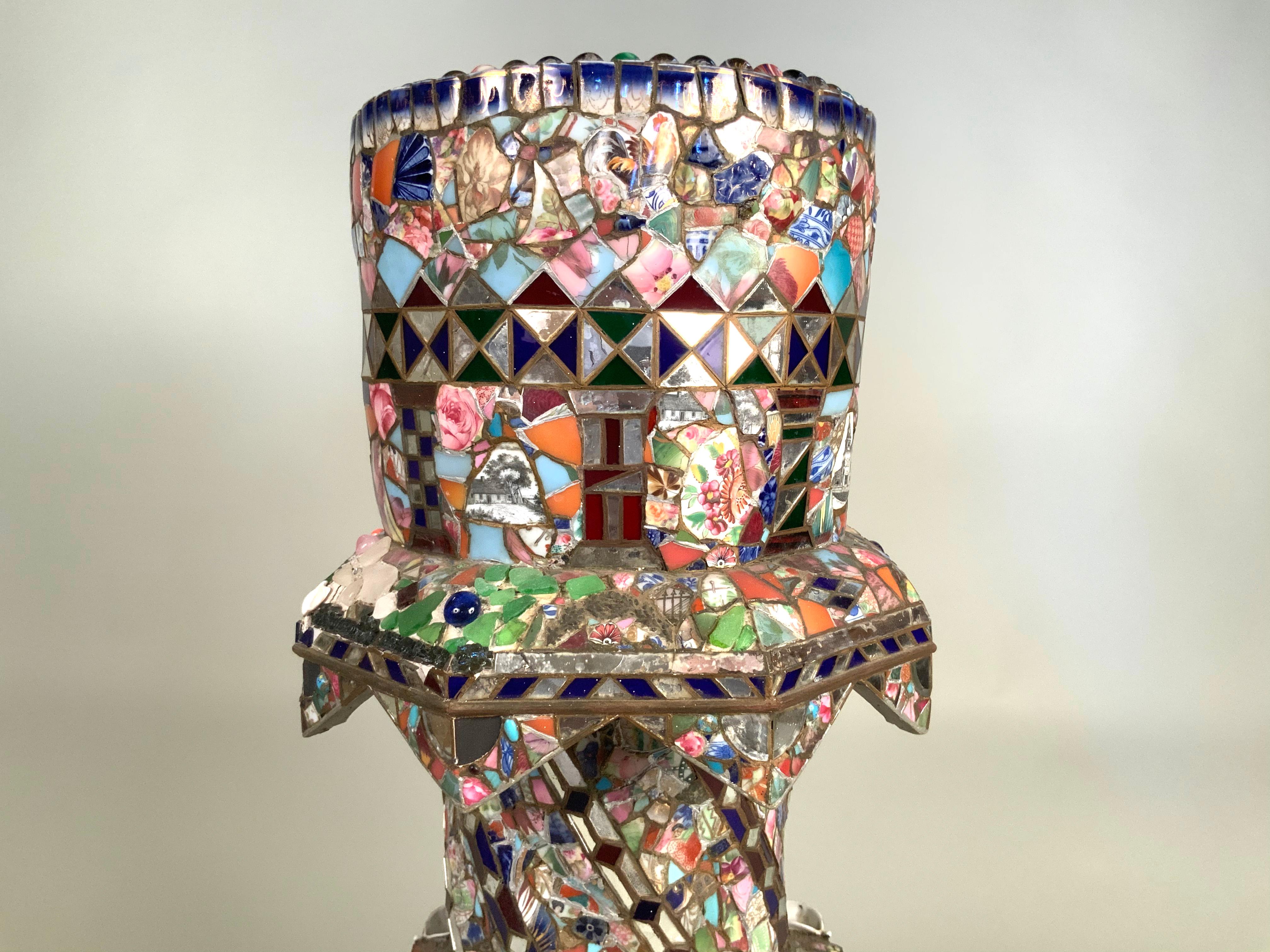 Early 20th Century Antique Folk Art Memory Mosaic Plant Stand
