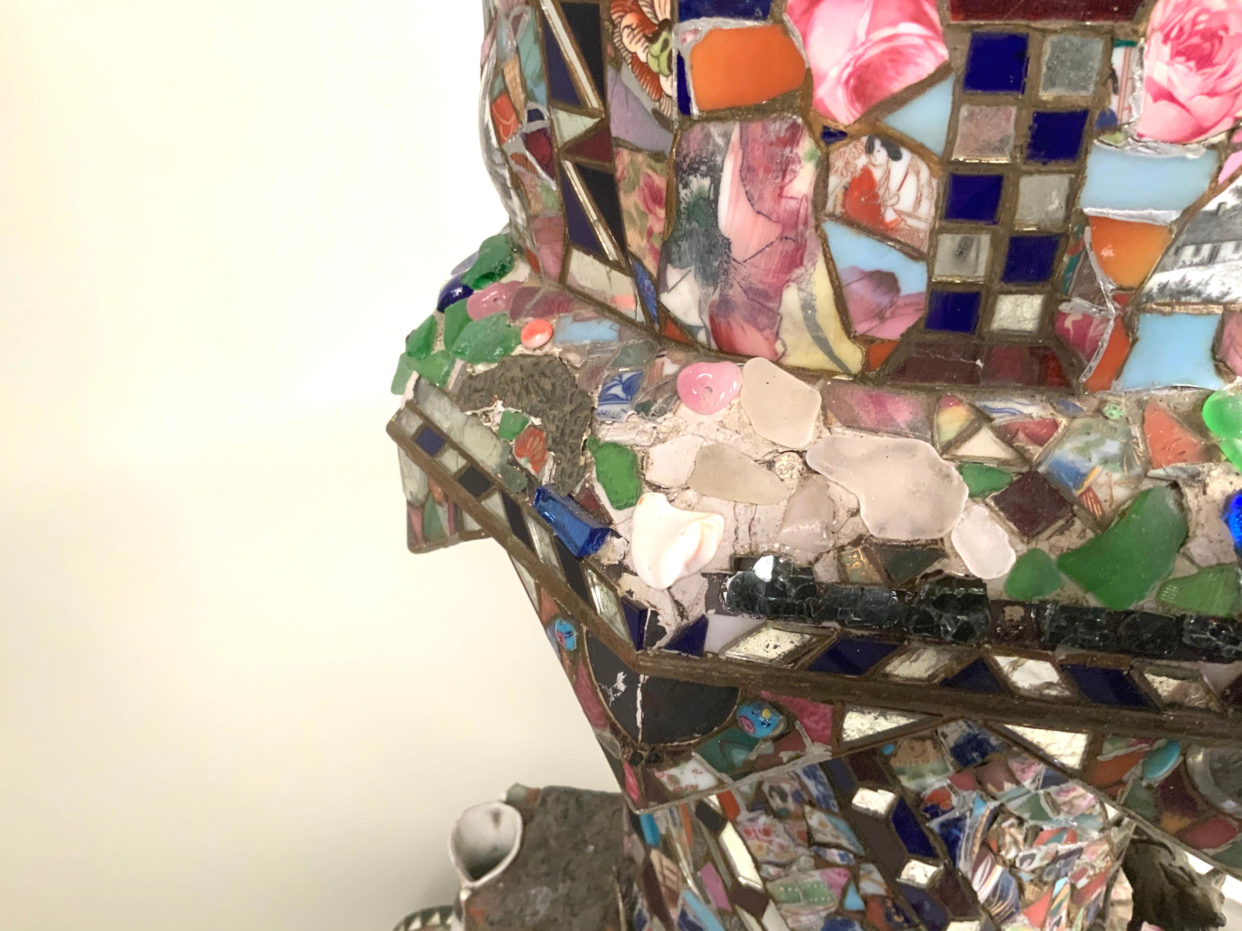 Antique Folk Art Memory Mosaic Plant Stand 1