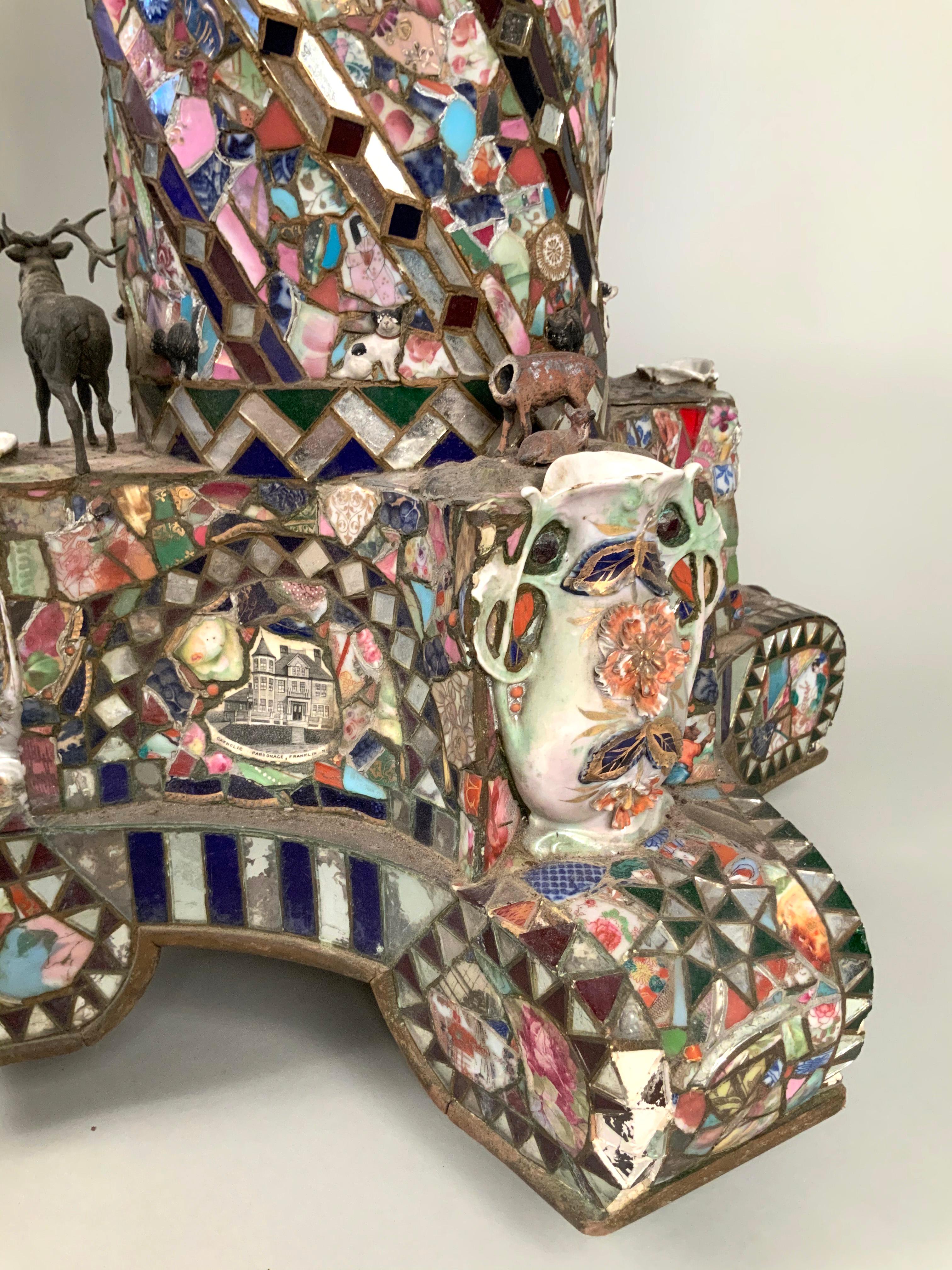 Antique Folk Art Memory Mosaic Plant Stand 2