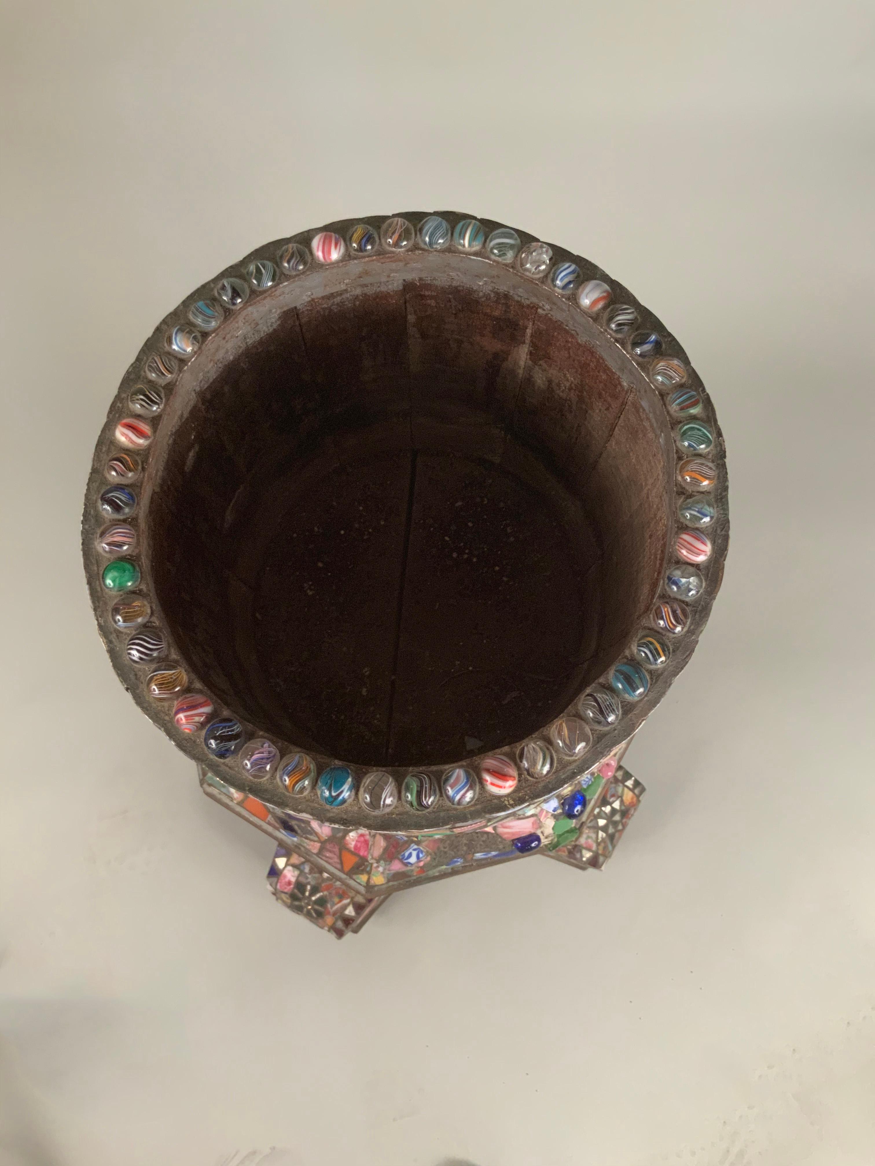 Antique Folk Art Memory Mosaic Plant Stand 3