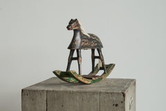 Antique Folk Art Miniature Rocking Horse in Painted Wood