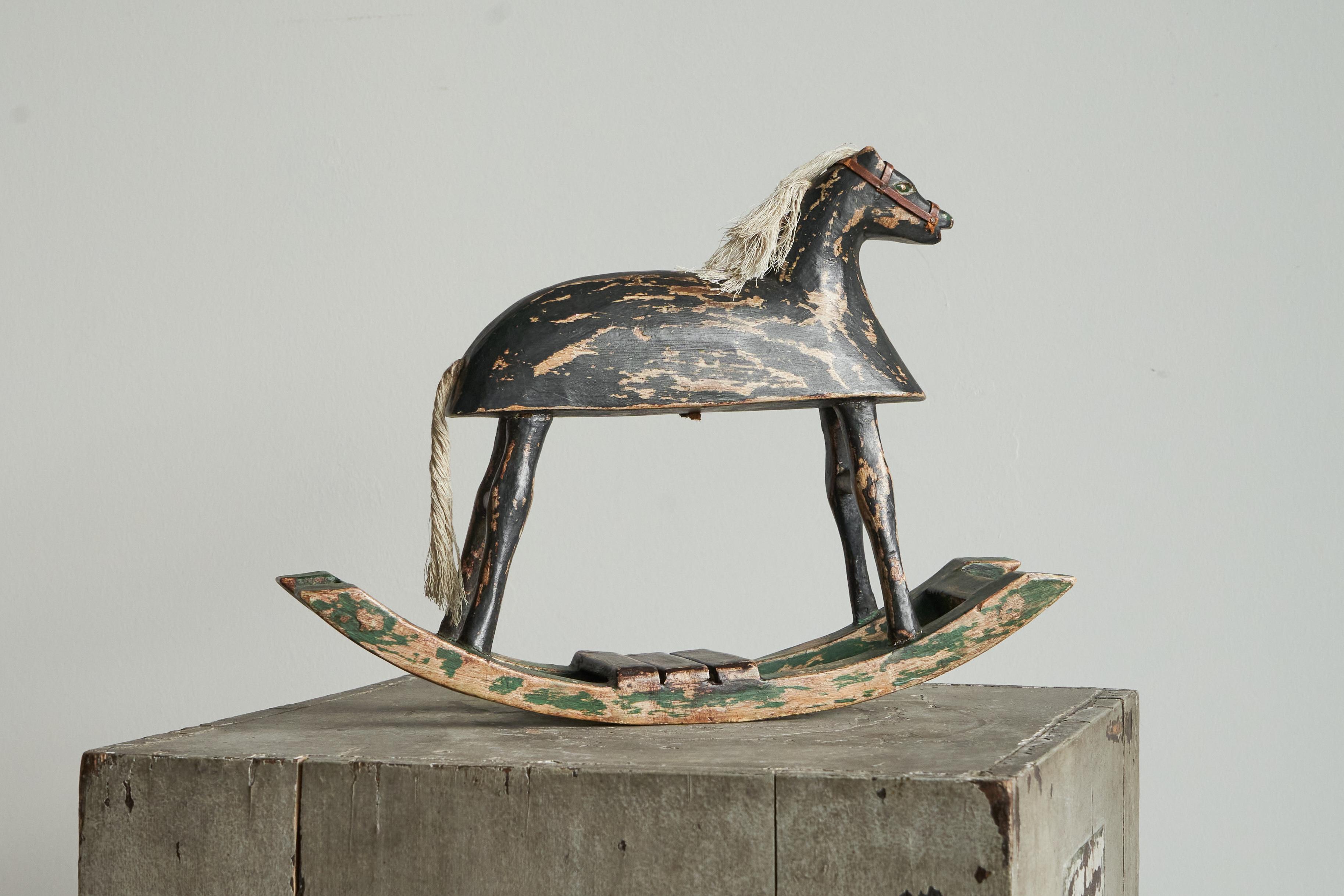 Antique Folk Art Miniature Rocking Horse in Painted Wood For Sale 1