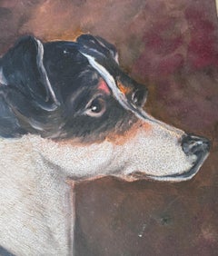 Antique Folk Art Naive Dog Painting Jack Russell Terrier Scumble Frame