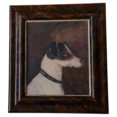 Antique Folk Art Naive Dog Painting Jack Russell Terrier Scumble Frame