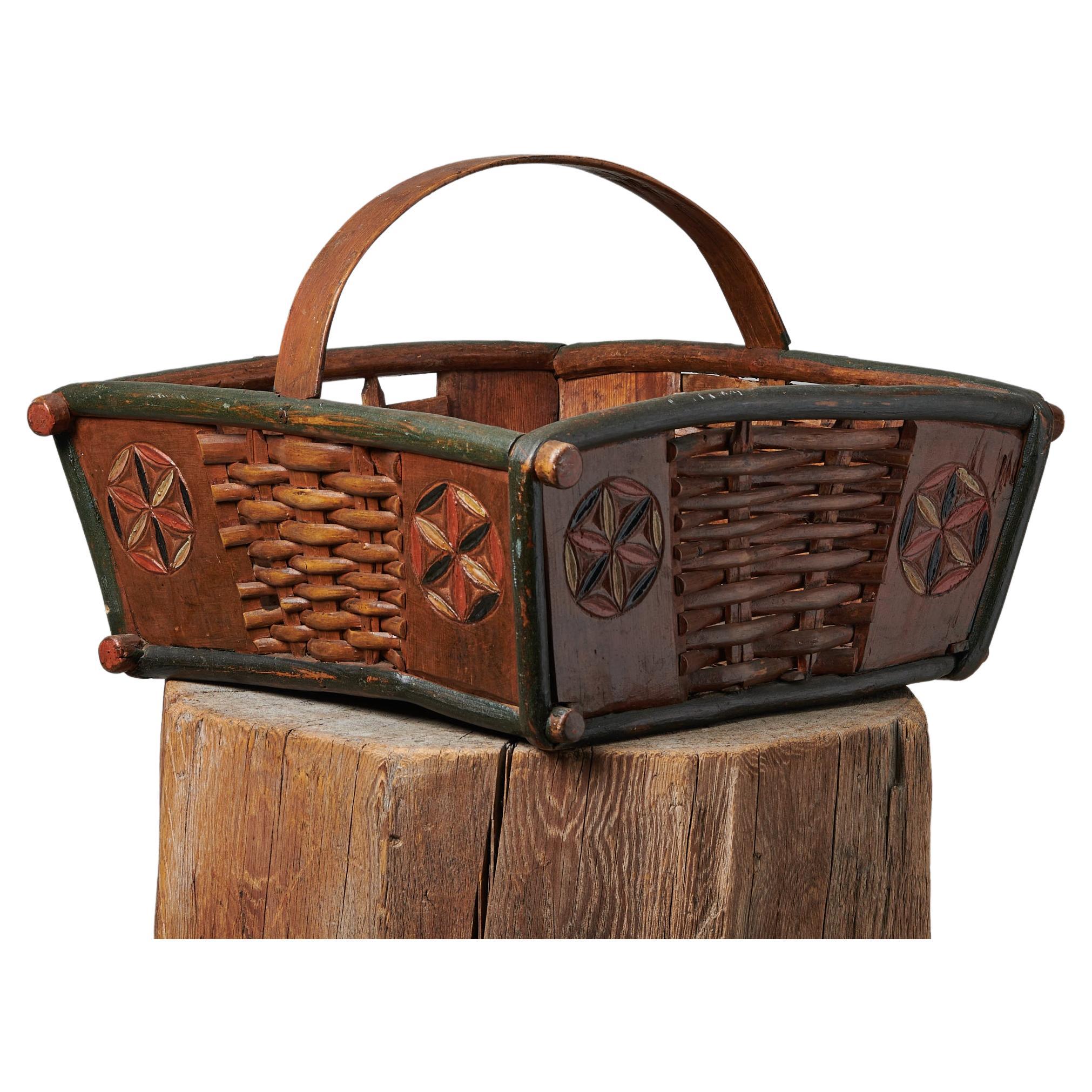 Antique Folk Art Northern Swedish Handmade Basket