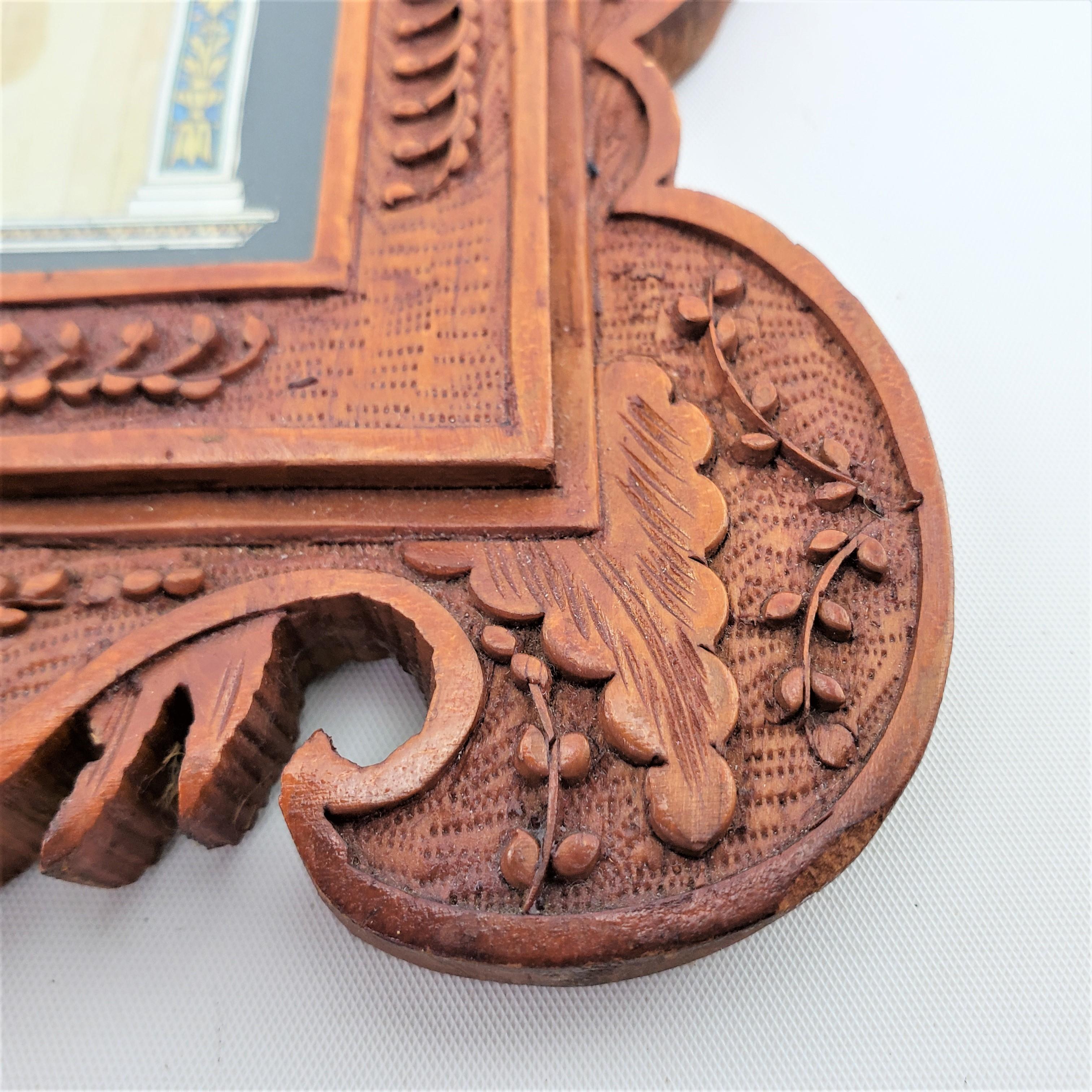 Antique Folk Art Ornately Carved Wooden Picture Frame with Birds & Flowers For Sale 5