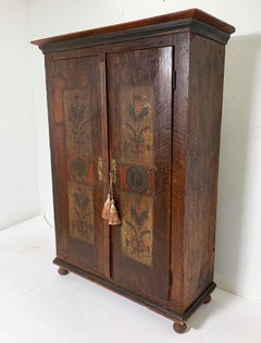 Antique Folk Art Painted Austro-Hungarian Two-Door Standing Wardrobe