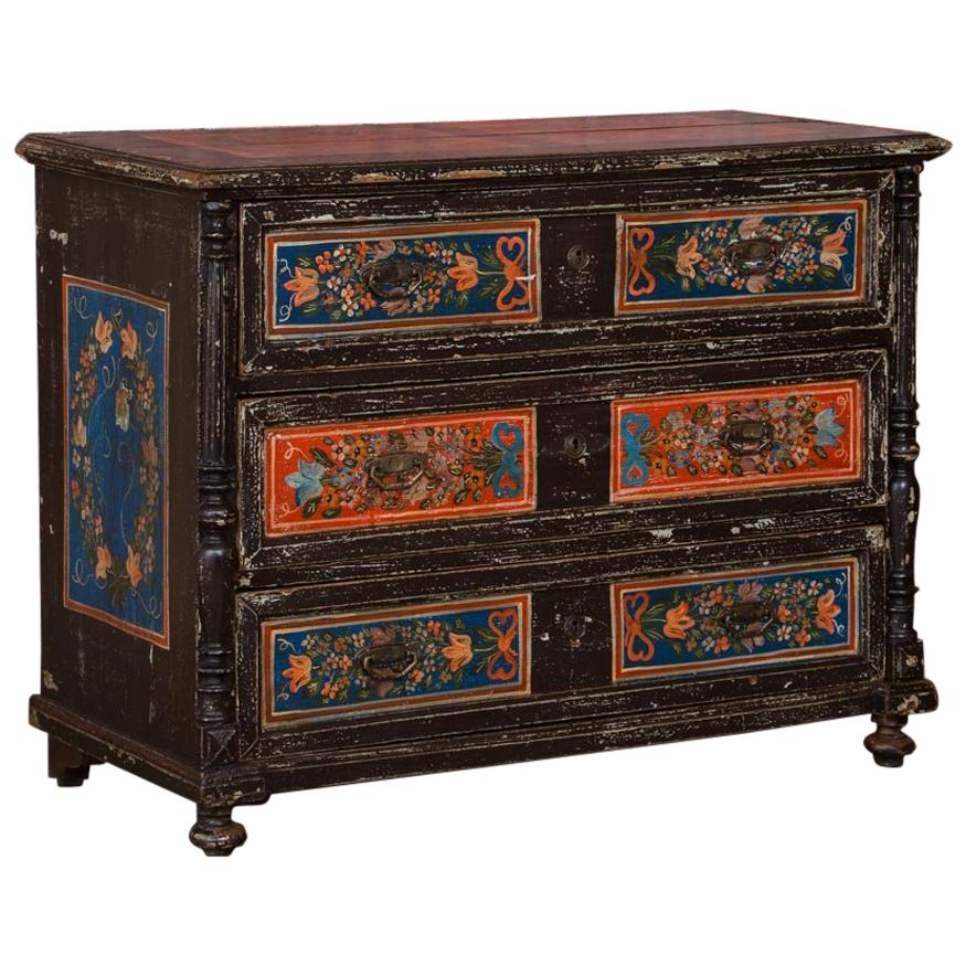 Antique Folk Art Painted Chest of Drawers from Romania
