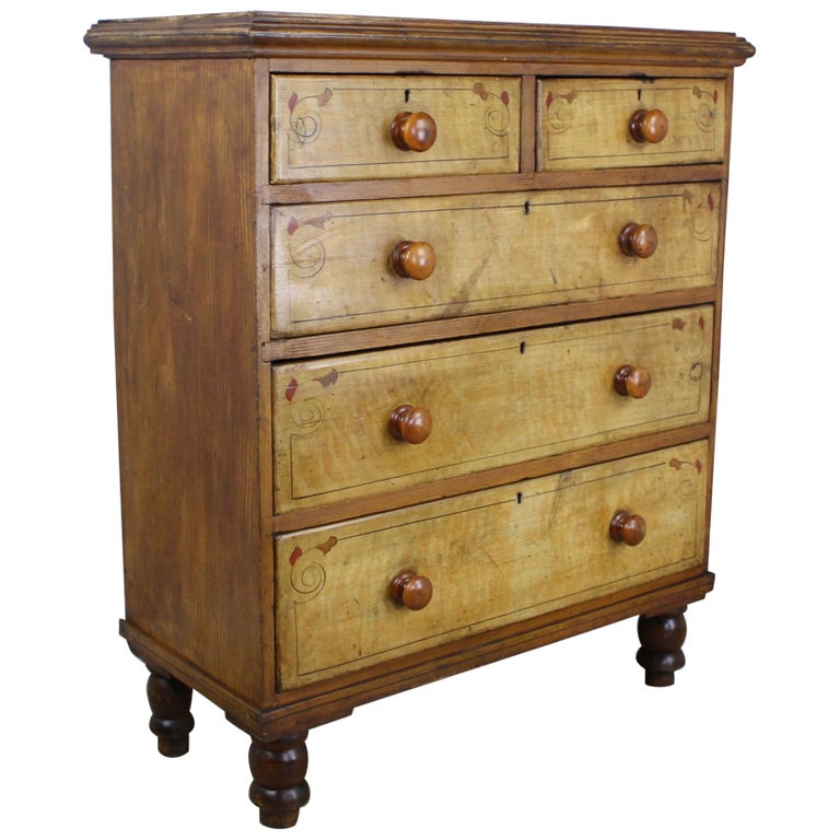 Antique Folk Art Painted Chest Of Drawers Original Paint At 1stdibs