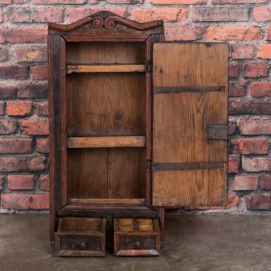 Swedish Antique Folk Art Painted Hanging Wall Cabinet