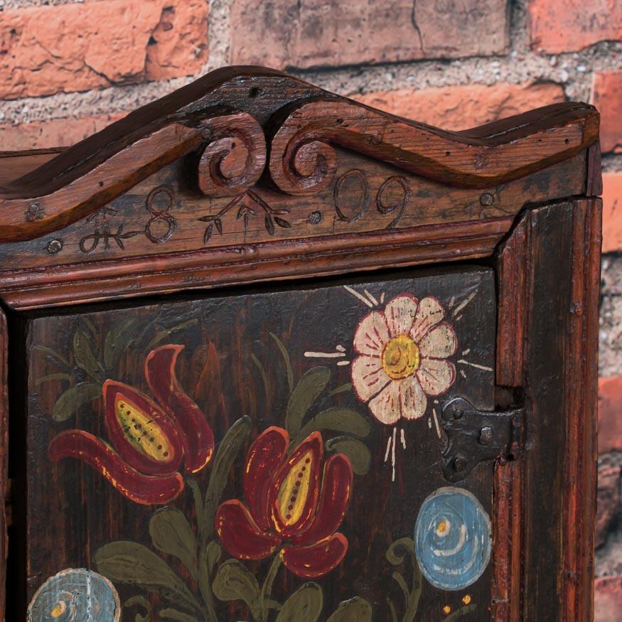 19th Century Antique Folk Art Painted Hanging Wall Cabinet