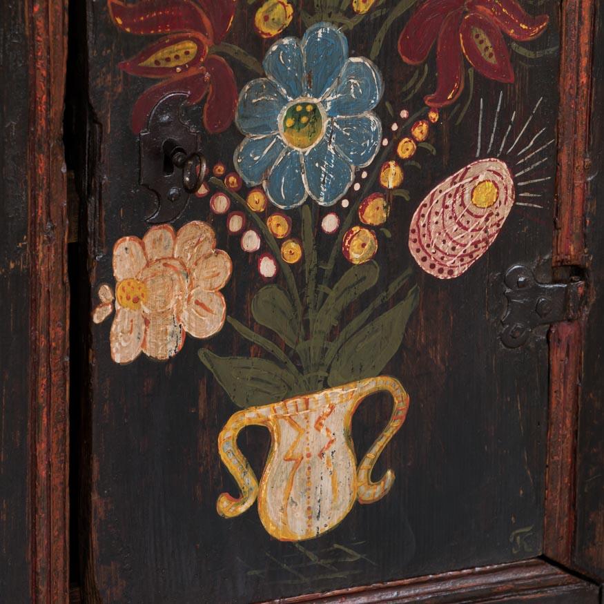 Wood Antique Folk Art Painted Hanging Wall Cabinet