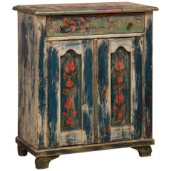 Antique Folk Art Painted Hungarian Sideboard Cabinet
