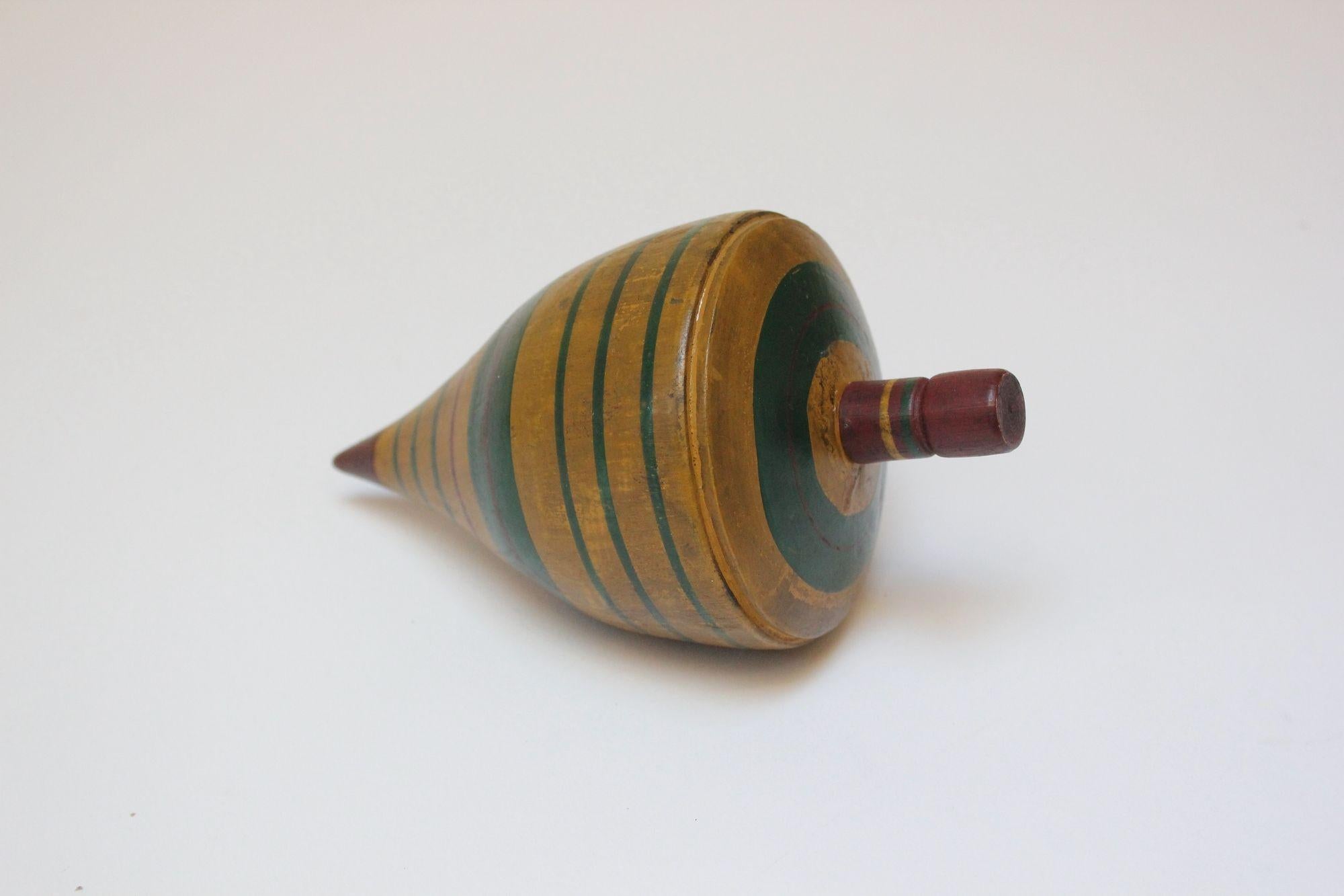 American Antique Folk Art Painted Spinning Top Toy For Sale