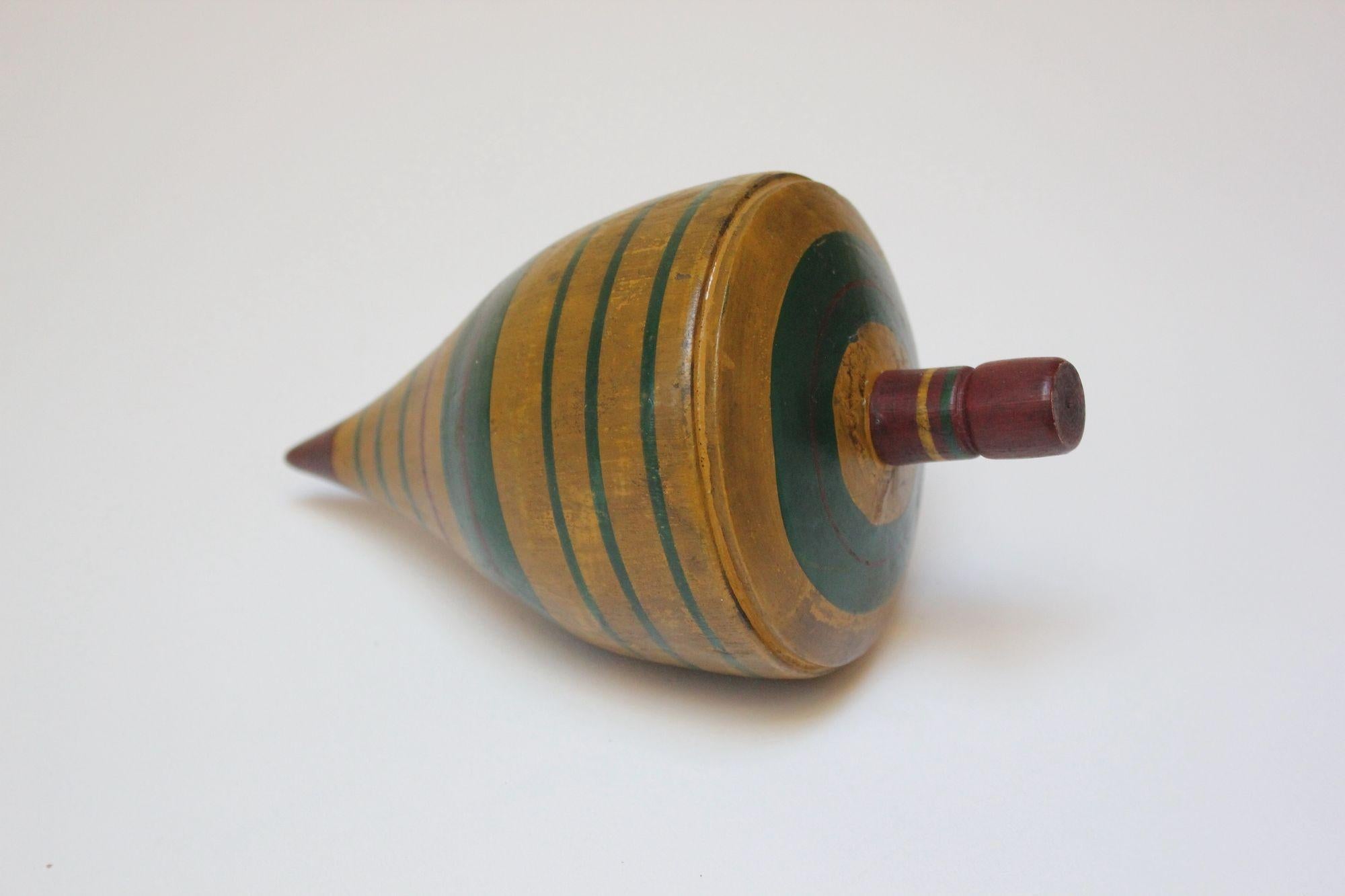 19th Century Antique Folk Art Painted Spinning Top Toy For Sale