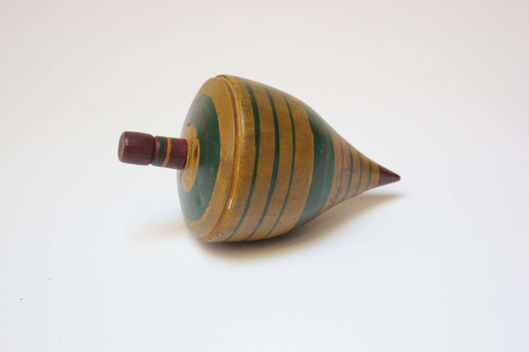 Antique Folk Art Painted Spinning Top Toy For Sale 2