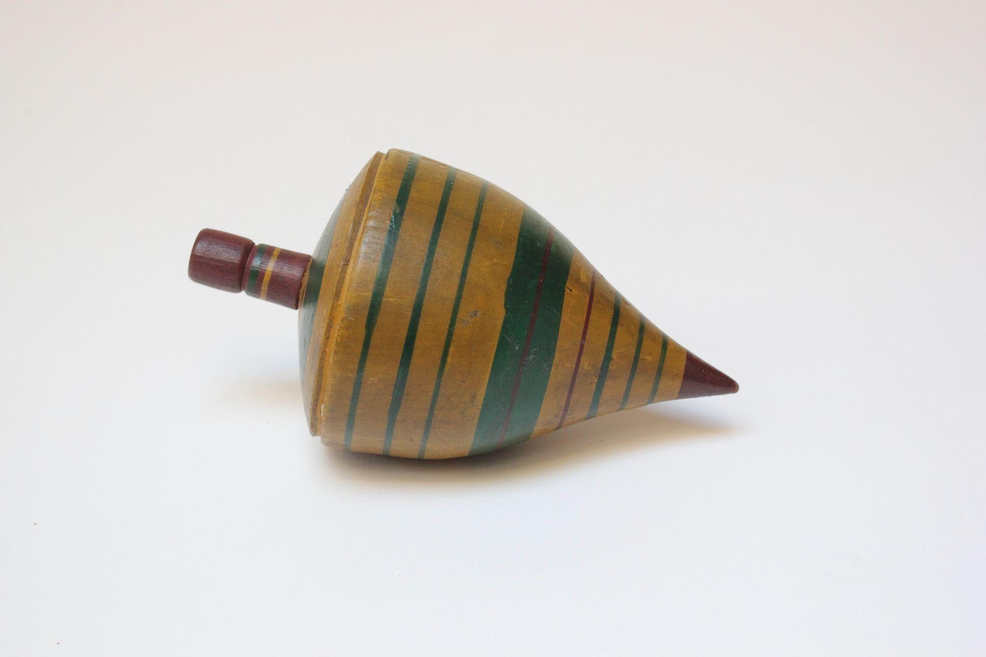 Antique Folk Art Painted Spinning Top Toy For Sale 3