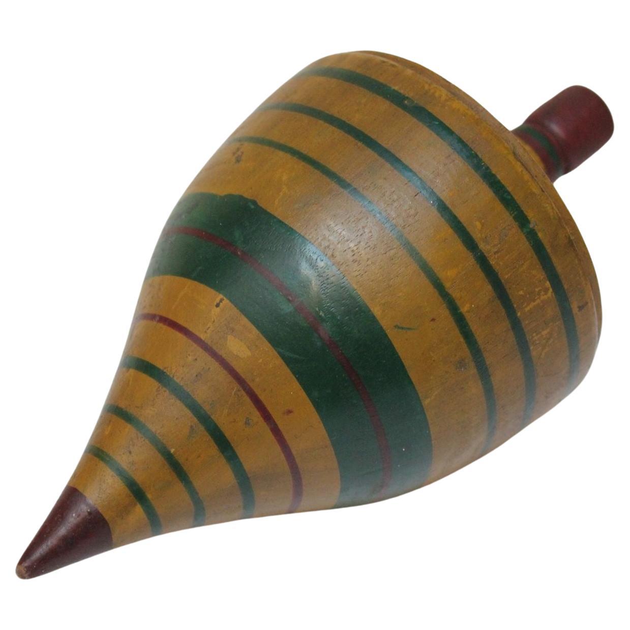 Antique Folk Art Painted Spinning Top Toy For Sale