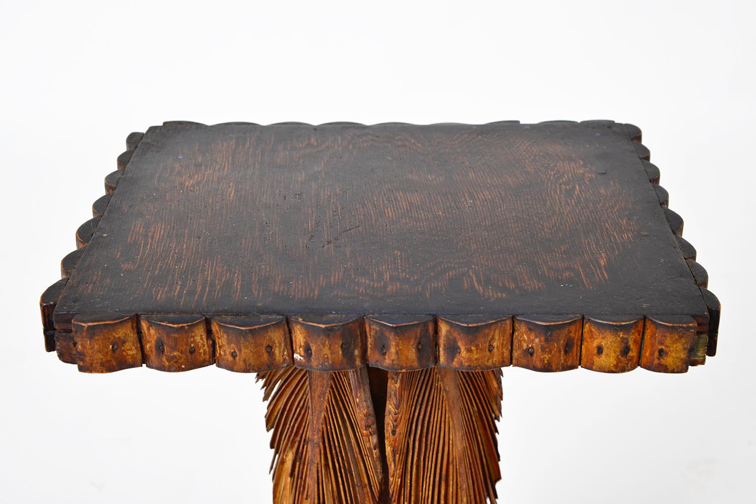 20th Century Antique Folk Art Palm Frond Wood Occasional Table Tramp Art Tiki Decorative